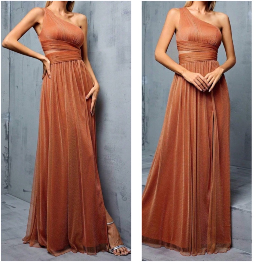 Luxe One Shoulder Split Thigh Cut out Formal Wedding Dress